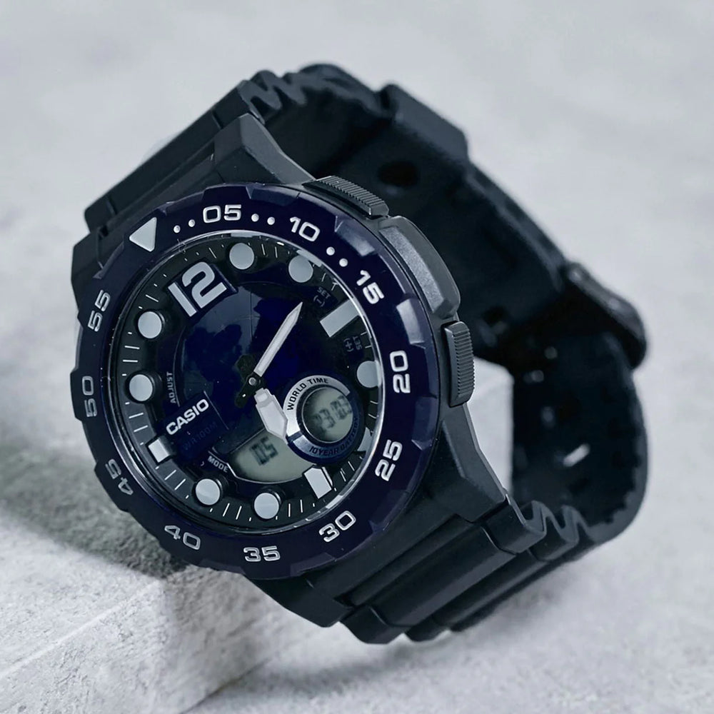 Casio Aeq-100w-2avdf Adventure Time - Sporty Men's Watch With Black Resin Band And Vibrant Blue Dial by i-watch