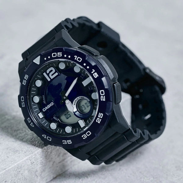 Casio Aeq-100w-2avdf Adventure Time - Sporty Men's Watch With Black Resin Band And Vibrant Blue Dial by i-watch
