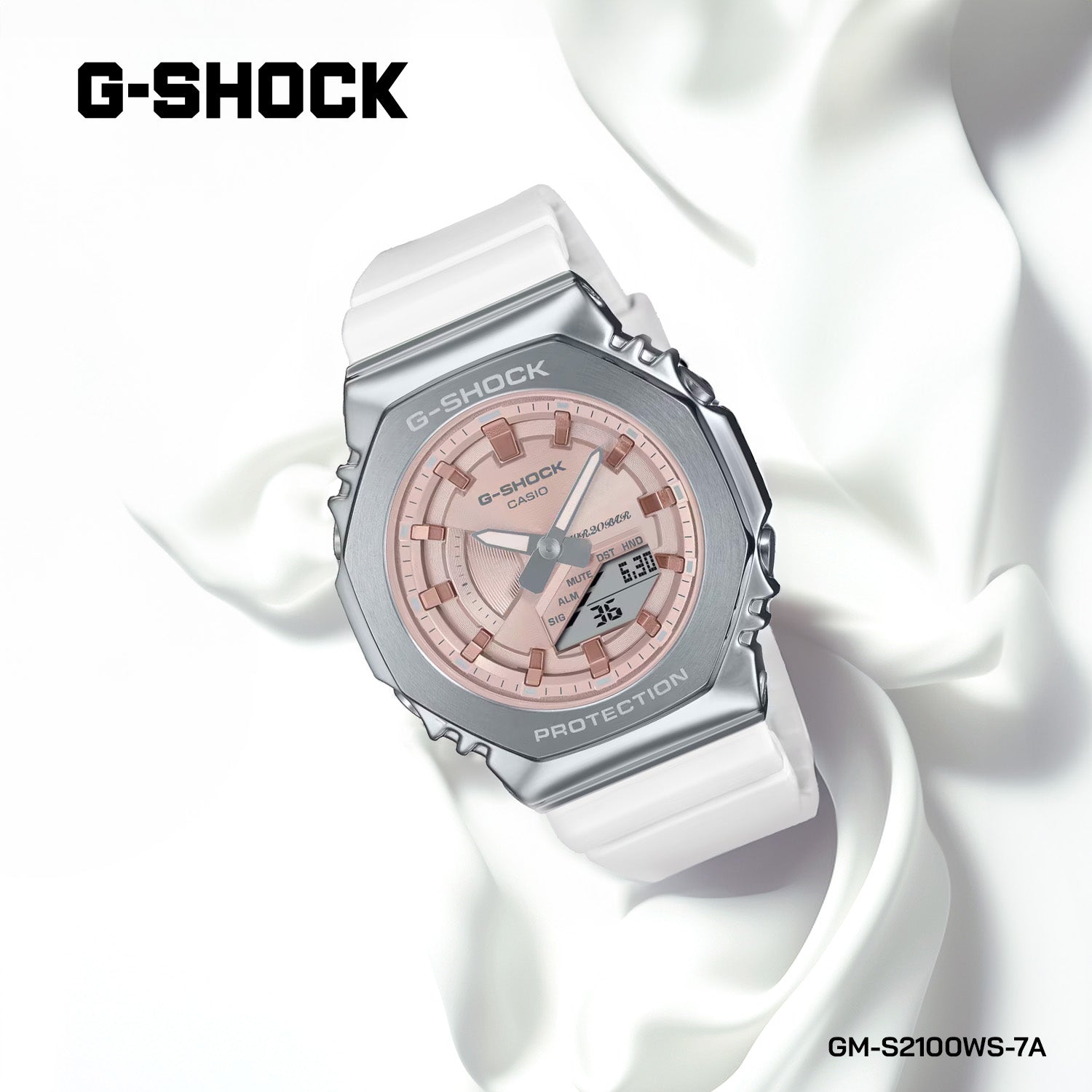 CASIO G-SHOCK GM-S2100WS-7A EICHENMETALLBESCHICHTETE KOMPAKTE Damenuhr – PRECIOUS HEART SERIE