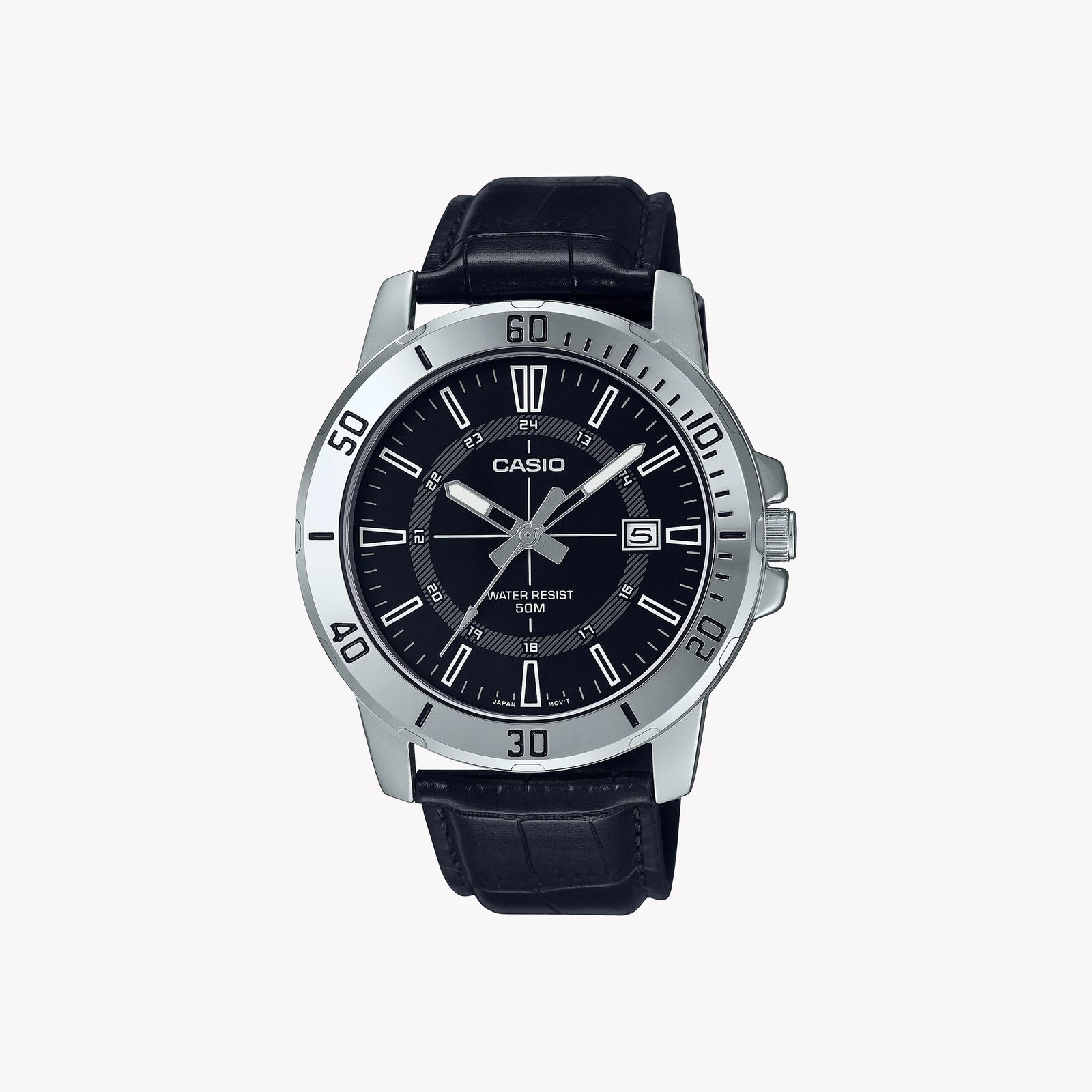 Casio Men's Black Leather Watch, Stainless Steel Case | Mtp-Vd01l-1cv by i-watch