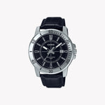 CASIO MTP-VD01L-1CV BOLD STYLE - RUGGEDLY ELEGANT MEN'S WATCH WITH BLACK DIAL & LEATHER BAND