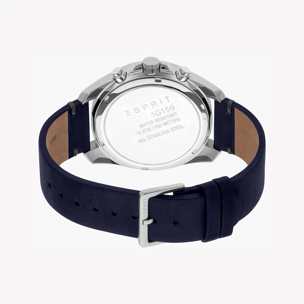 ESPRIT MEN'S TIMELESS STYLISH BLUE LEATHER & SILVER DIAL WATCH - DURABLE ELEGANCE-i-Watch-3