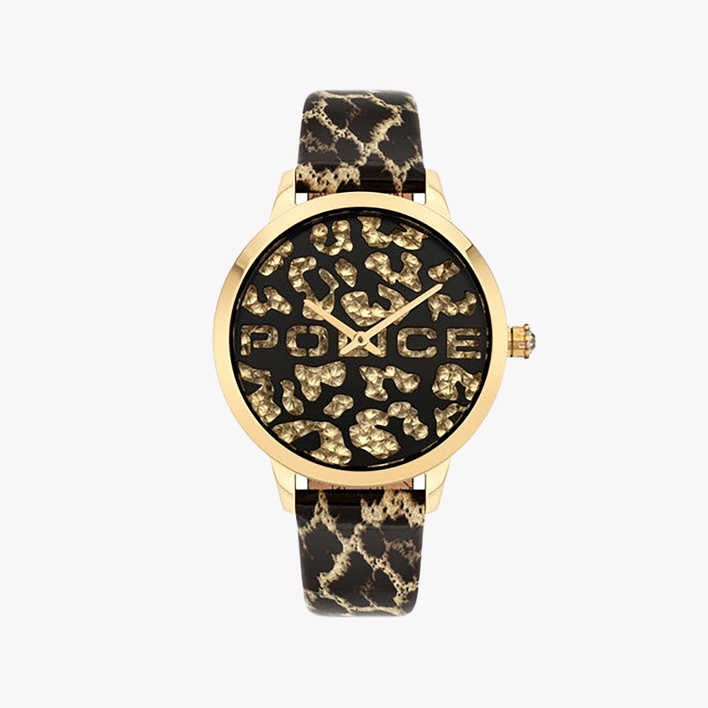 POLICE P16028MSG02 - VIBRANT CHARM & ELEGANCE Women's Watch with Gold Leather Band & Multicolor Dial