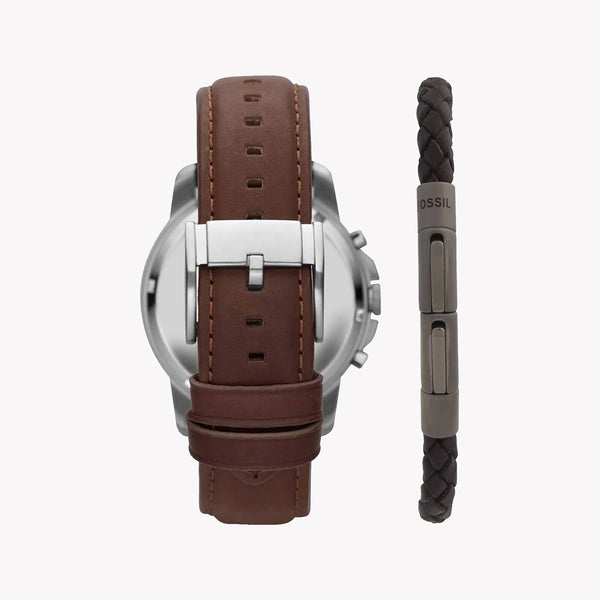 Fossil Men's Silver & Brown Leather Watch, Black Dial | Fs5390set by i-watch