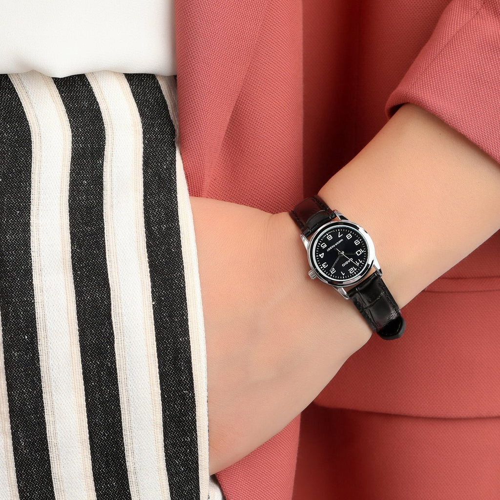 CASIO Women's Watch with Silver Stainless Steel Case and Black Leather Band-i-Watch-4