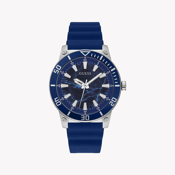 Guess Men's Silver Silicone Watch, Blue Dial | Gw0420g1 by i-watch
