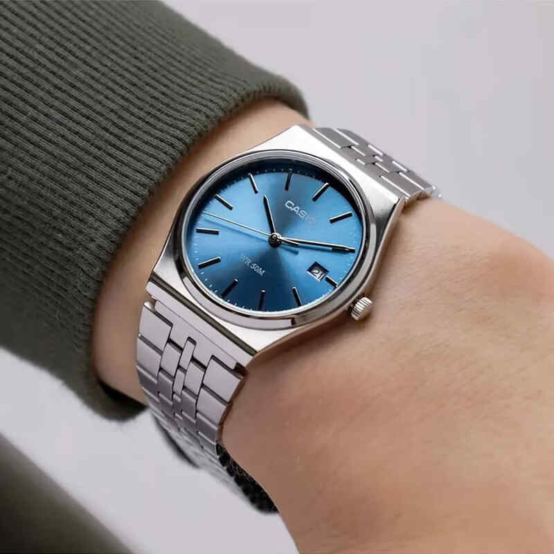 Casio Men's Silver Watch, Blue Dial | Mtp-B145d-2a2v