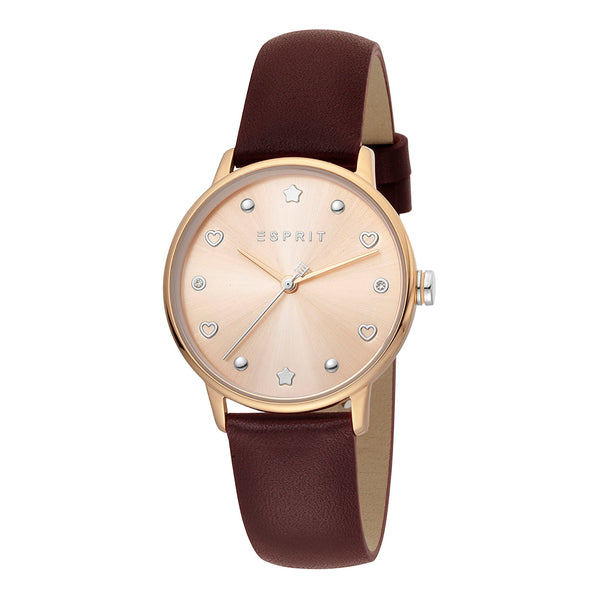 Esprit Women's Watch With Rose Gold Stainless Steel Case And Burgundy Leather Band by i-watch