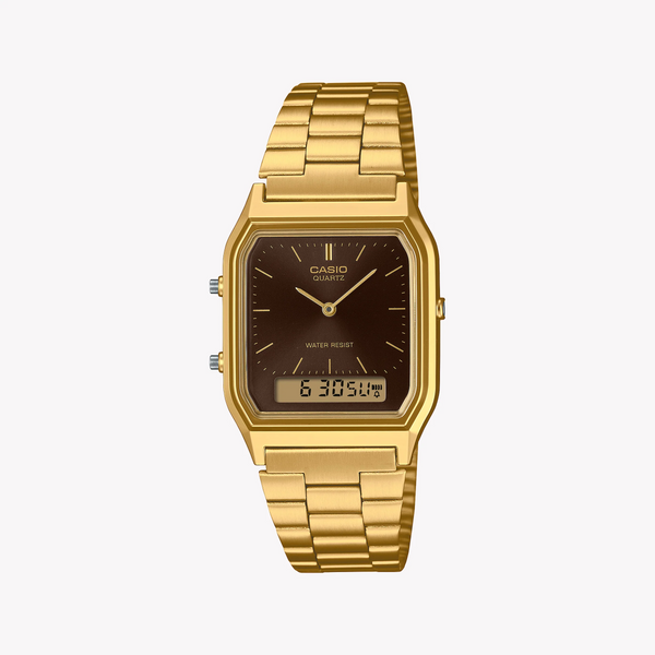 Casio Women's Gold Stainless Steel, Brown Dial | Aq-230ga-5amqyes