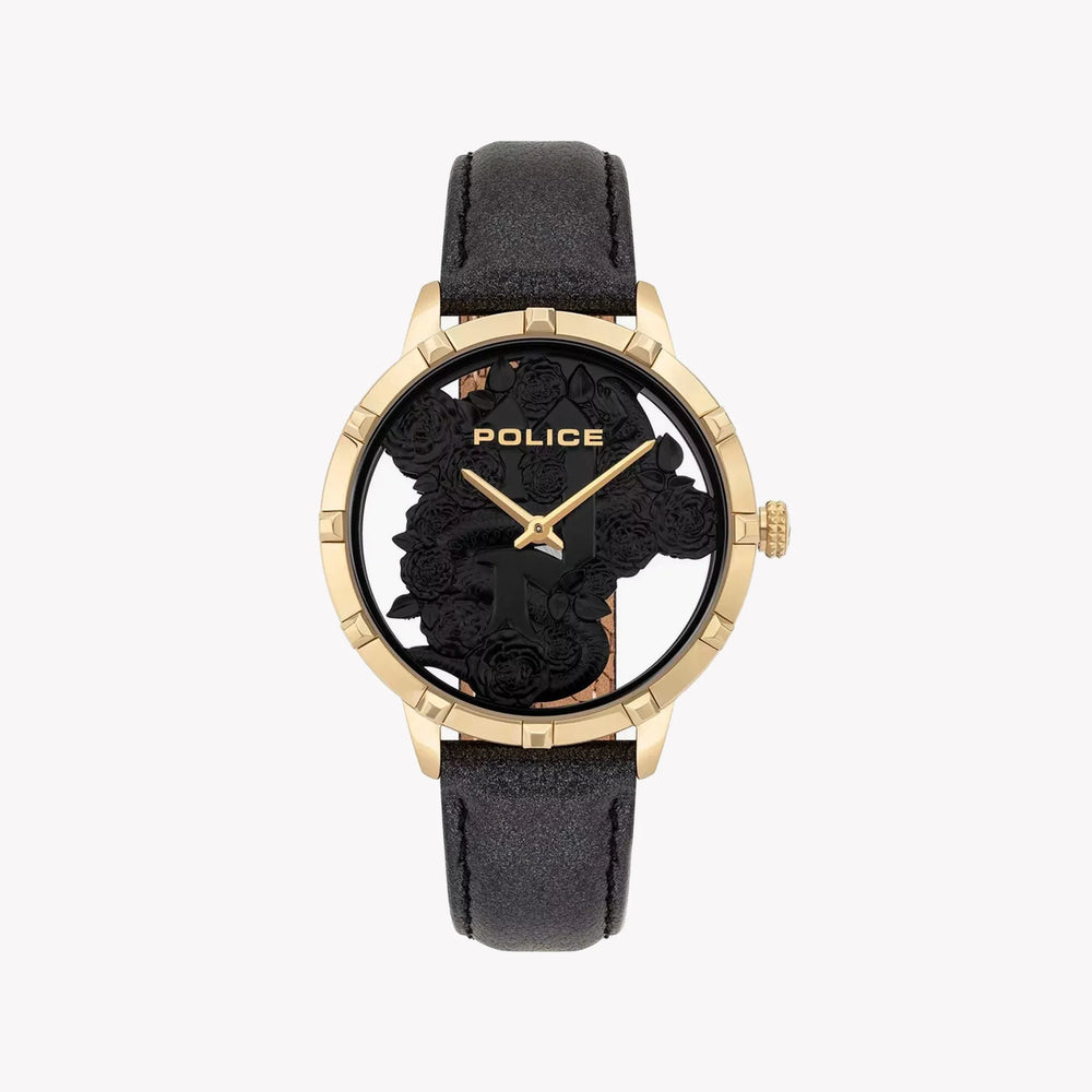 Police Women's Gold Stainless Steel, Black Leather | Pl-16041msg_02 by i-watch