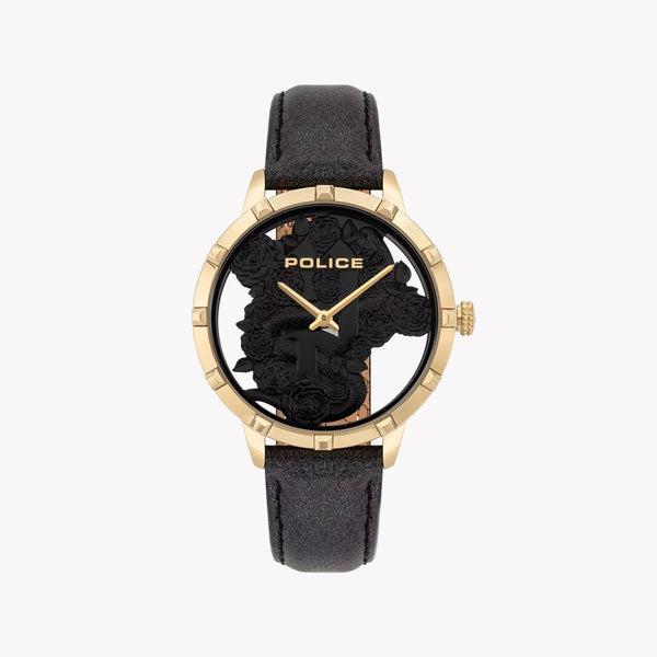 Police Women's Gold Stainless Steel, Black Leather | Pl-16041msg_02 by i-watch