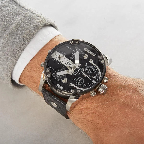 Diesel Men's Silver Stainless Steel, Black Leather | Dz7313 by i-watch