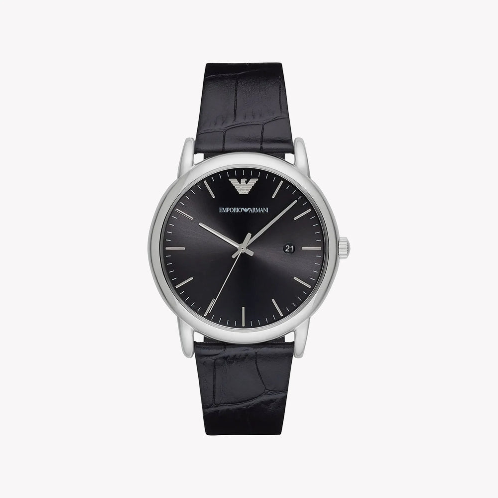 Emporio Armani Men's Silver Watch, Black Leather Band | Ar2500 by i-watch