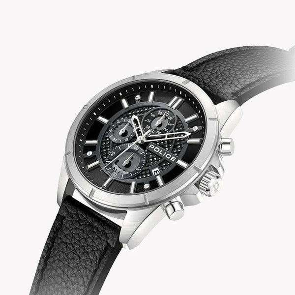 Police Men's Silver Stainless Steel Watch, Black Leather Band | Pewgc0054005 by i-watch