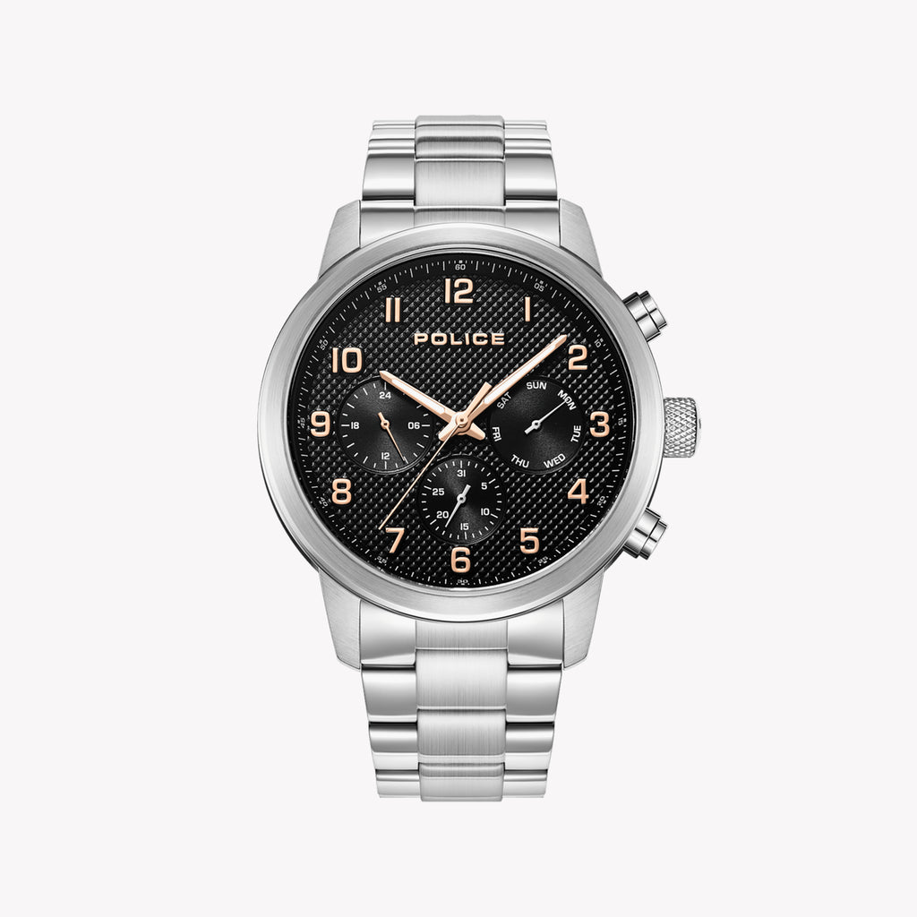 POLICE PEWJF2228203 - TIMELESS ELEGANCE MEN'S WATCH WITH SLEEK BLACK DIAL & STAINLESS STEEL BAND