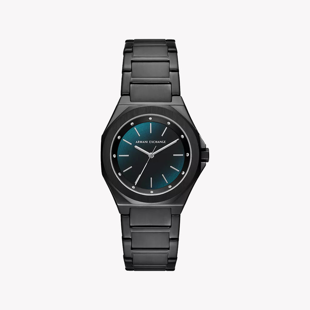 ARANI EXCHANGE AX4609 - BOLD BLACK STAINLESS STEEL & GREEN DIAL WOMEN'S WATCH