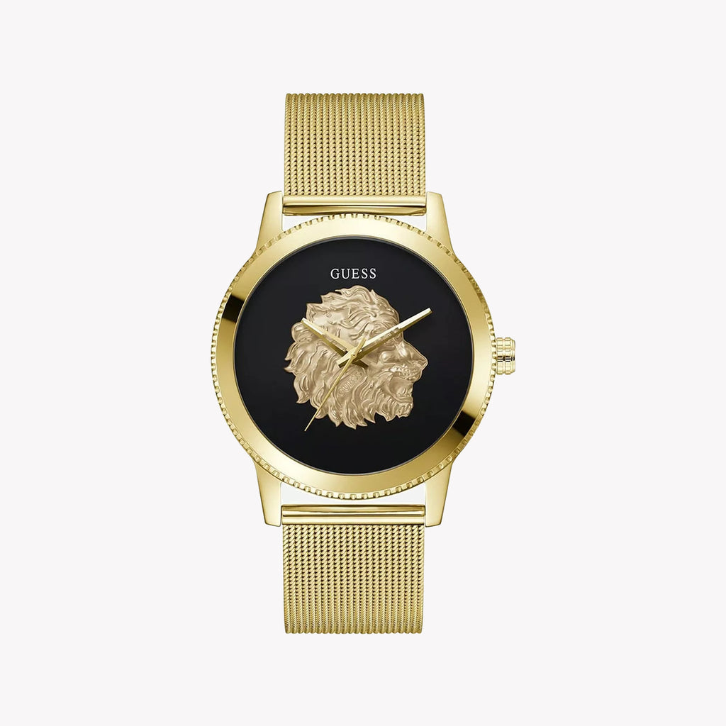 GUESS GW0702G1 GOLDEN TIMEPIECE - BOLD ELEGANCE UNISEX WATCH with striking black dial and stainless steel band