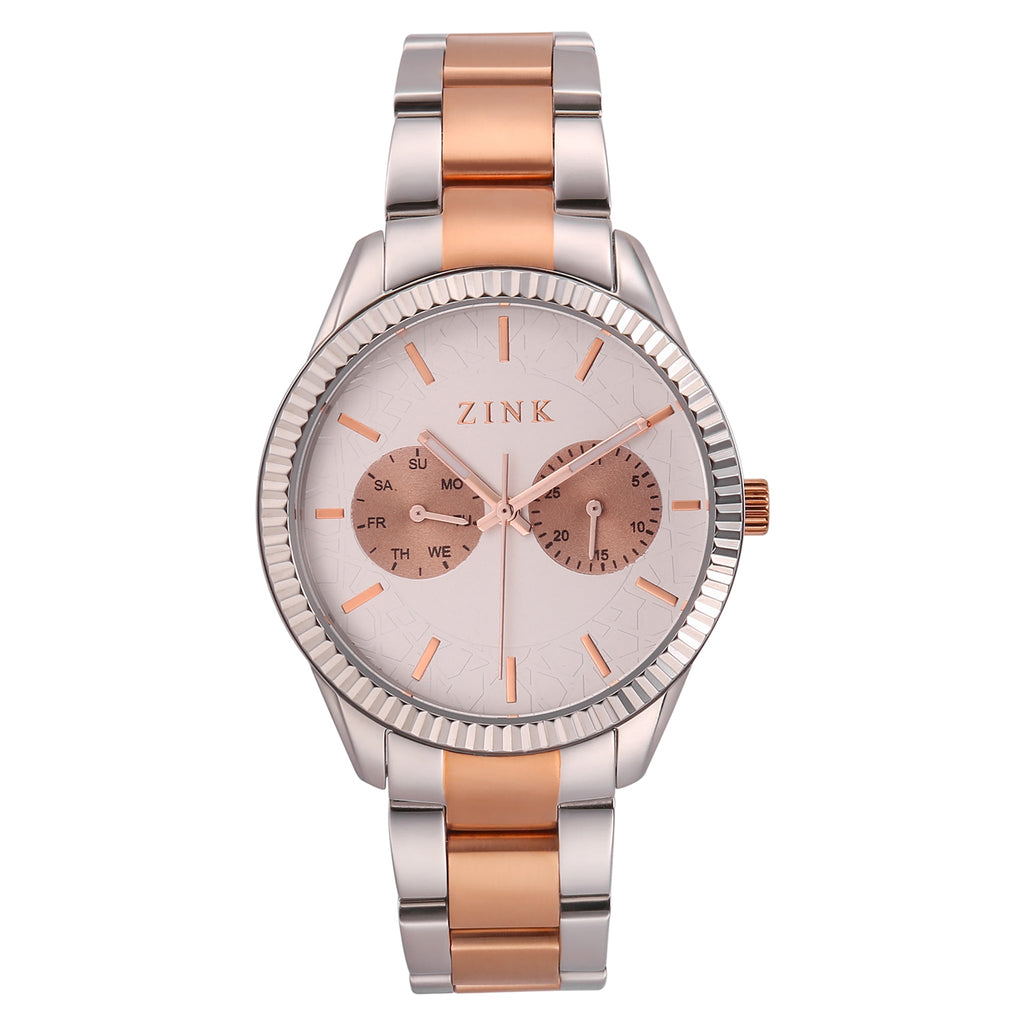 ZINK Women's Watch with Silver & Rose Gold Stainless Steel Case and Silver & Gold Stainless Steel Band