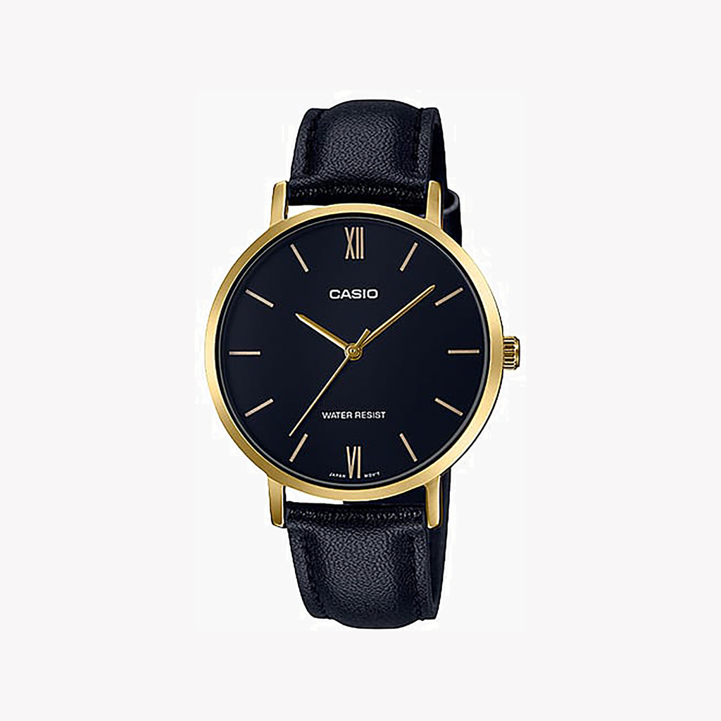 CASIO Women's Watch with Gold Stainless Steel Case and Black Leather Band-i-Watch-2