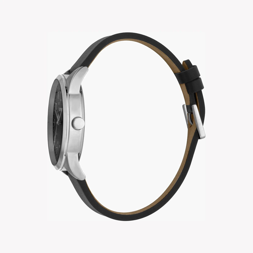 Esprit Men's Stainless Steel Black Leather Watch, Black Dial | ES1G212L0025 by i-watch