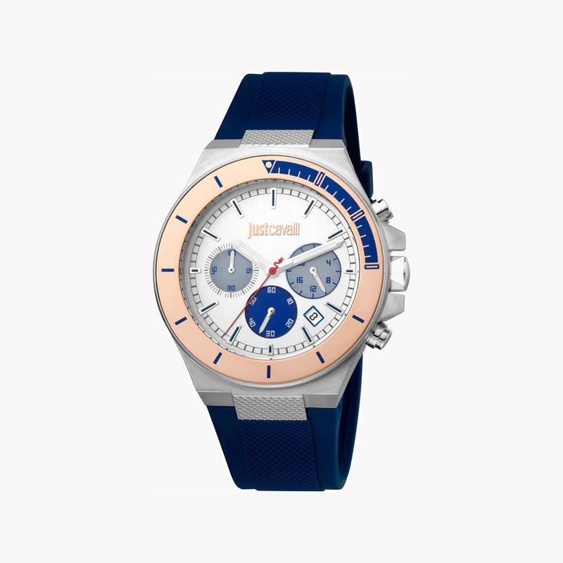 Just Cavalli Men's Blue Silicone Watch, Silver Dial | Jc1g139p0035 by i-watch