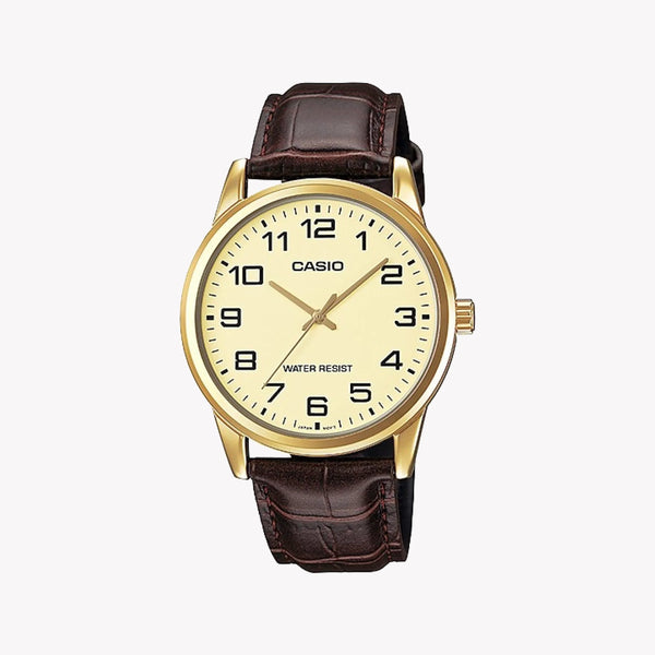 MTP-V001GL-9BUDF - TIMELESS ELEGANCE FOR THE MODERN GENTLEMAN - CLASSIC GOLD & BROWN LEATHER WATCH