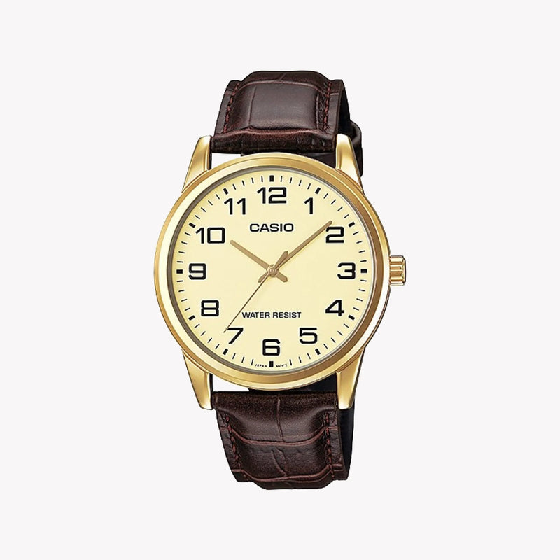MTP-V001GL-9BUDF - TIMELESS ELEGANCE FOR THE MODERN GENTLEMAN - CLASSIC GOLD & BROWN LEATHER WATCH