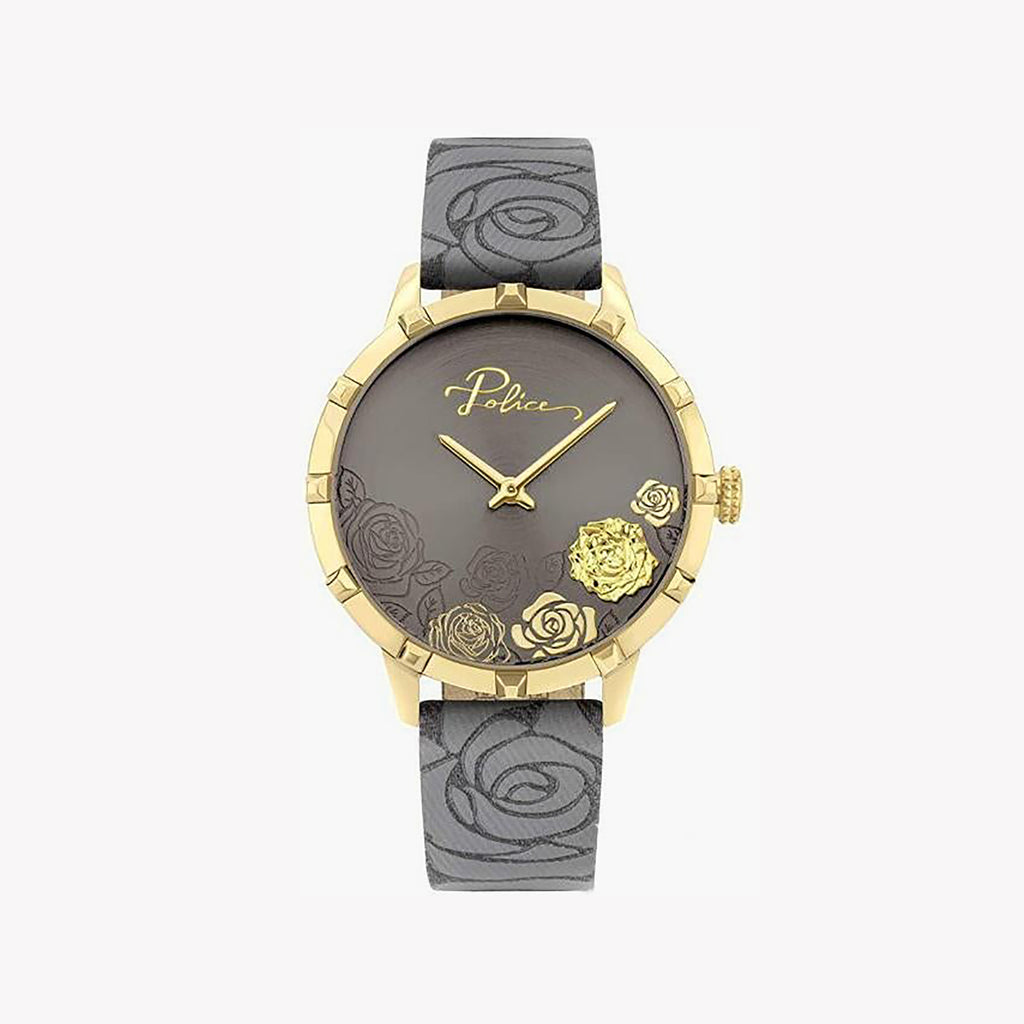 POLICE PL-16040MSG_61 ELEGANT TIMEPIECE - MODERN WOMAN'S LUXURY WATCH with Gold Case & Gray Leather Strap