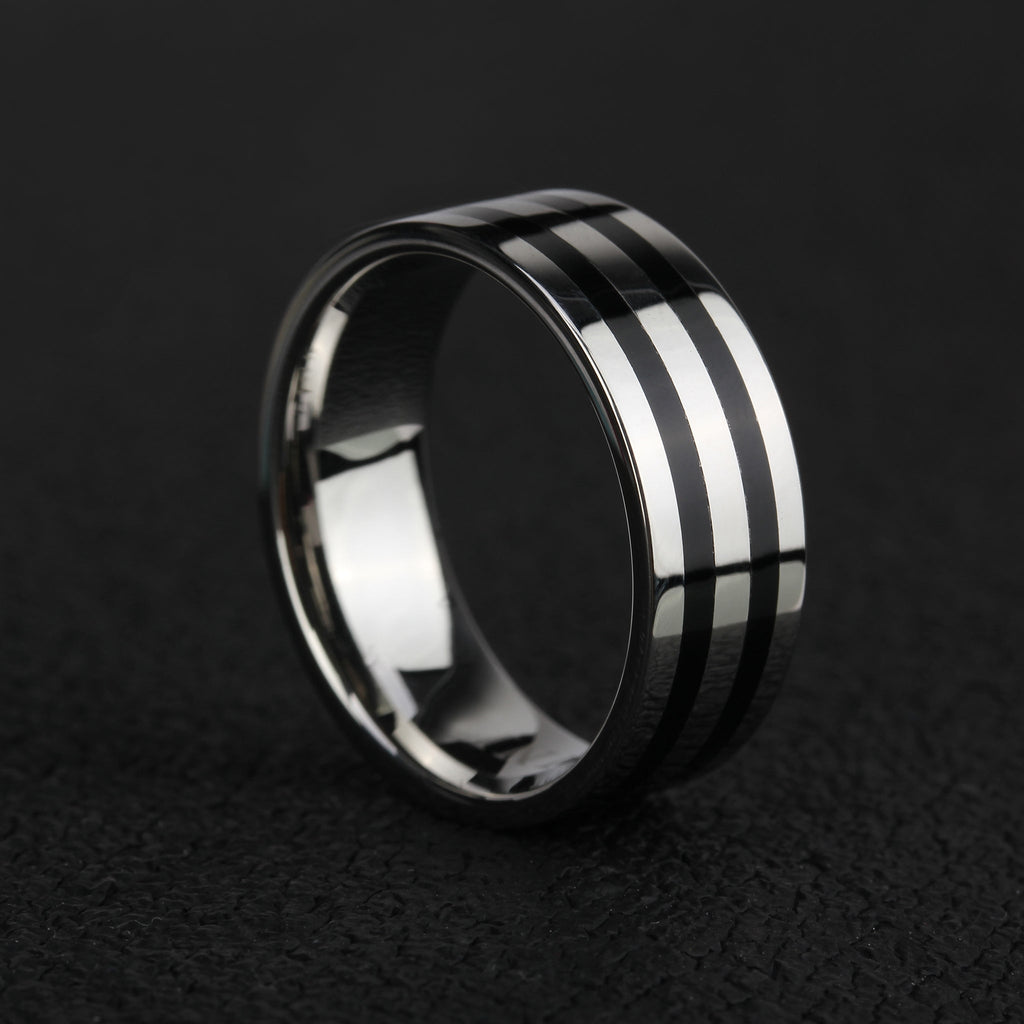 Zink Men's Silver & Black Stainless Steel Ring | Zjrg005spb
