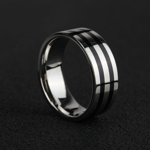 Zink Men's Silver & Black Stainless Steel Ring | Zjrg005spb