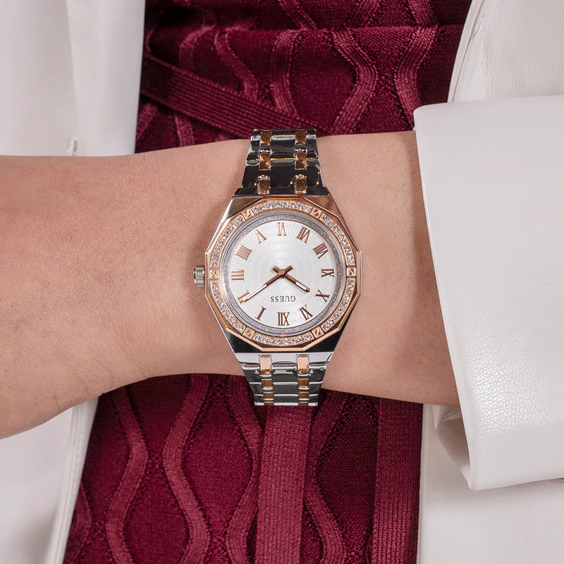 Guess Women's Silver/Rose Gold Watch, White Dial | Gw0770l5 by i-watch