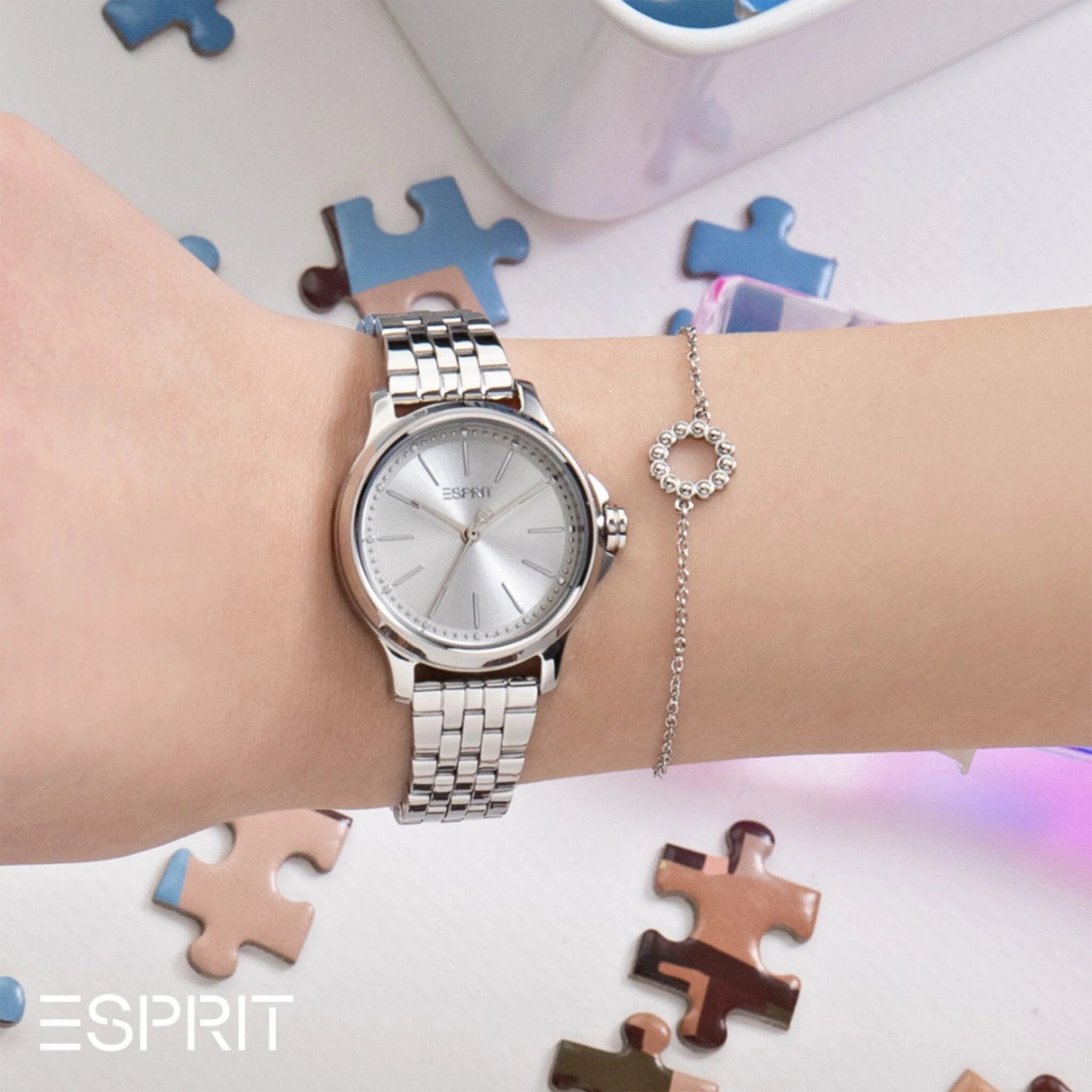 ESPRIT Women's Watch with Silver Stainless Steel Case and Silver Stainless Steel Band