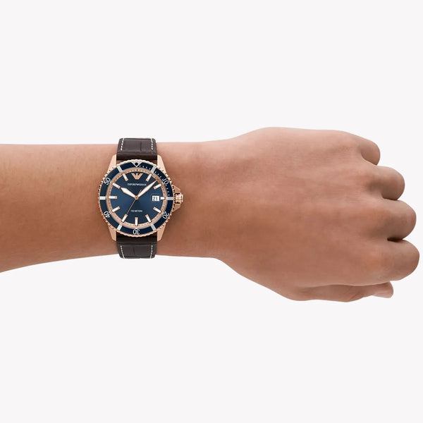 Emporio Armani Men's Rose Gold Watch, Blue Dial | Ar11556 by i-watch
