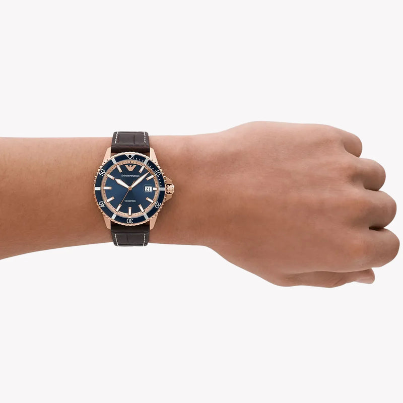 Emporio Armani Men's Rose Gold Watch, Blue Dial | Ar11556 by i-watch