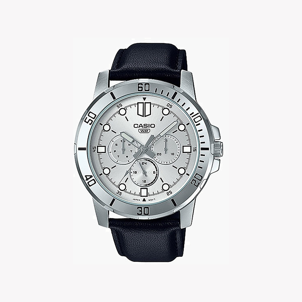 CASIO MTP-VD300L-7EUDF - SPORTY ELEGANCE MEN'S WATCH WITH LEATHER BAND AND CLASSIC WHITE DIAL
