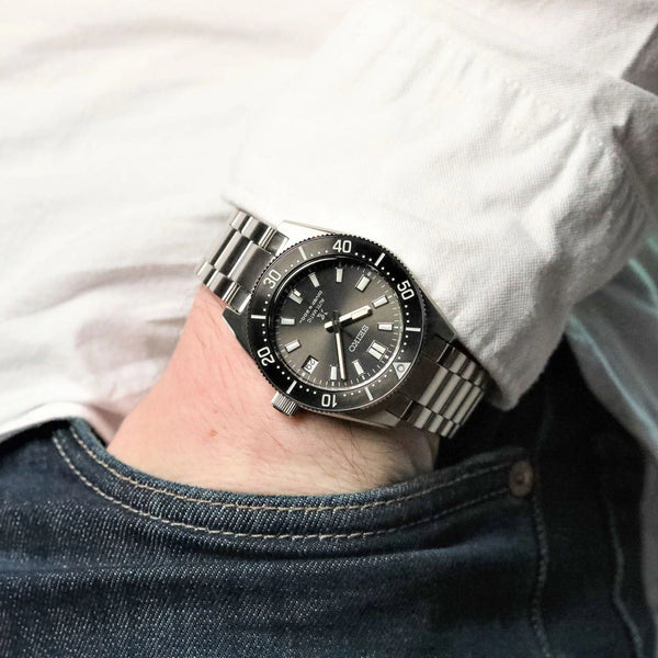 Seiko Men's Black Stainless Steel Watch, Silver Band | Spb143j1