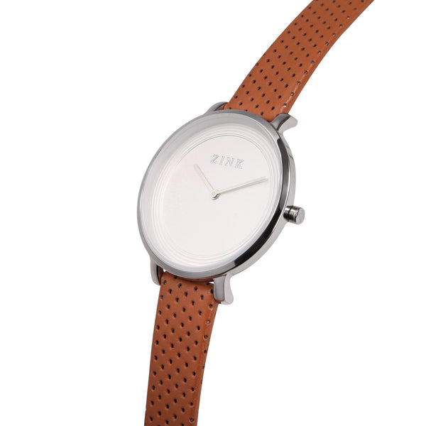 Zink Women's Watch With Silver Stainless Steel Case And Brown Leather Band by i-watch