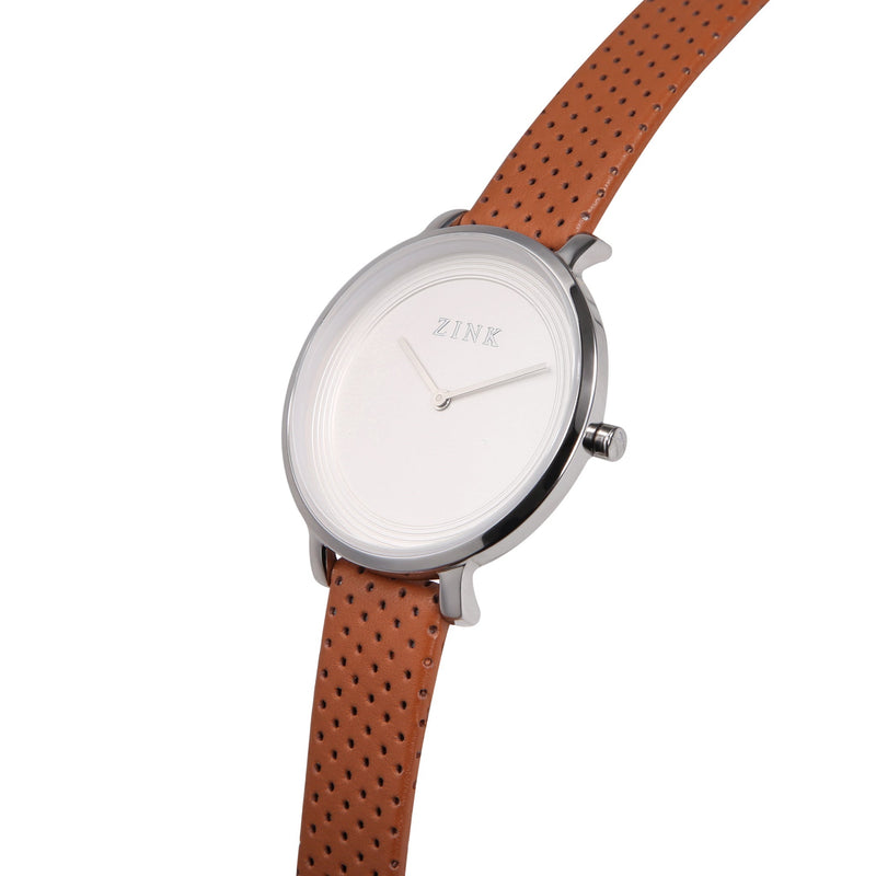 Zink Women's Watch With Silver Stainless Steel Case And Brown Leather Band by i-watch