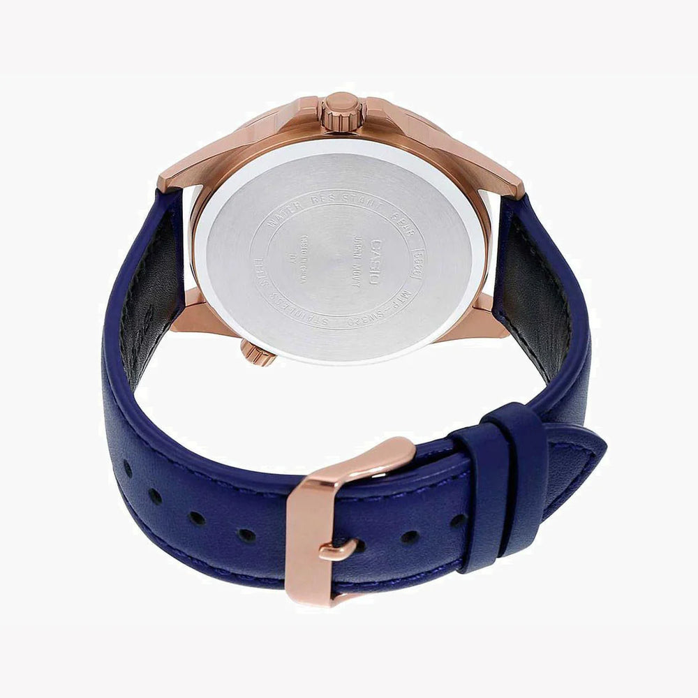 Casio Mtp-Sw320rl-2avdf - Sporty Elegance In Rose Gold & Blue Dial Men's Watch With Leather BAnd and Water Resistance by i-watch
