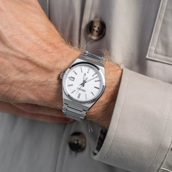 Seiko Men's Silver Stainless Steel Watch, White Dial | Sur553p1 by i-watch