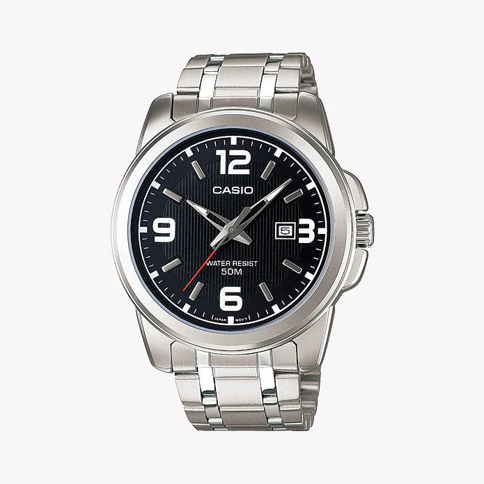 Casio Men's Silver Watch, Black Dial | Mtp-1314d-1avdf by i-watch