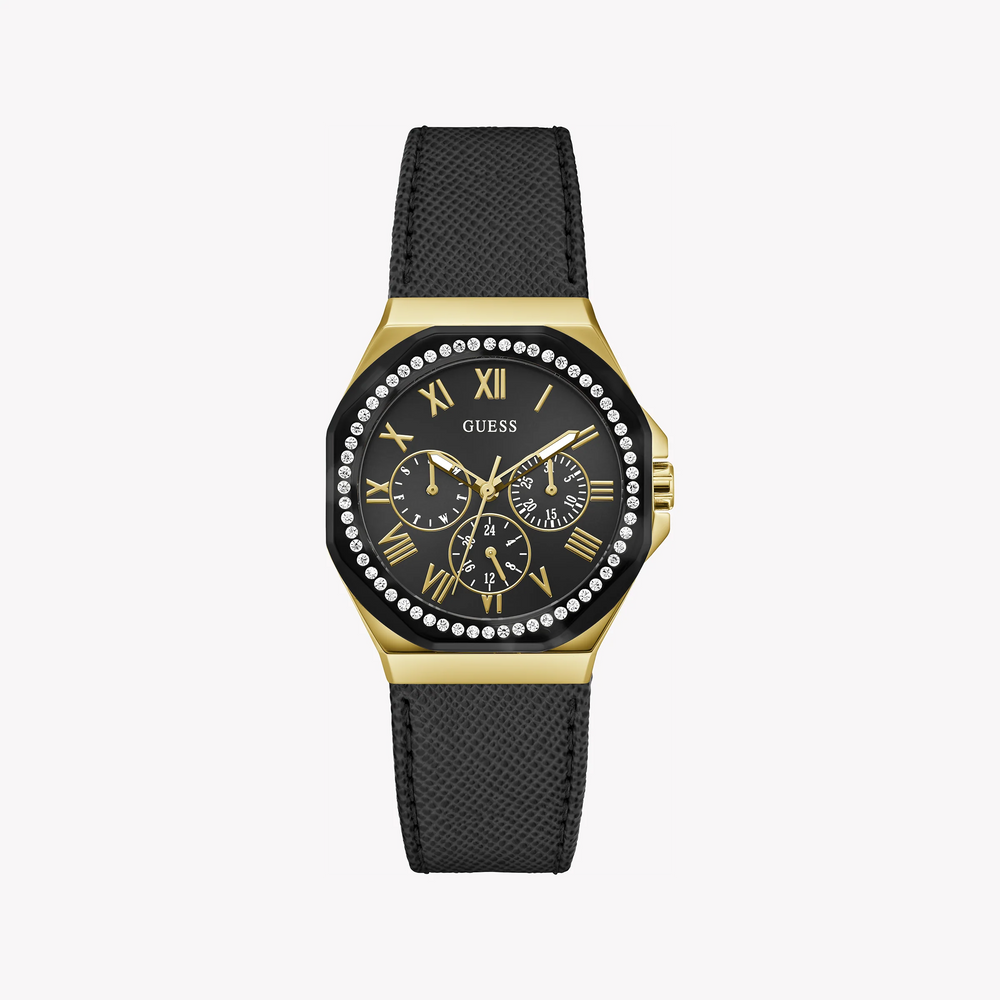 Guess Women's Gold Watch, Black Leather Band | Gw0753l4 by i-watch