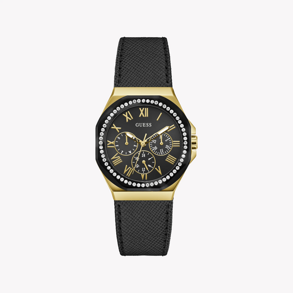 Guess Women's Gold Watch, Black Leather Band | Gw0753l4 by i-watch