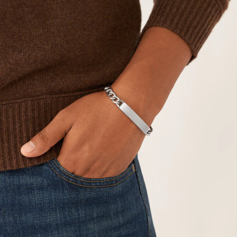 Fossil Men's Silver Bracelet, Engravable ID Plate | JF04164040