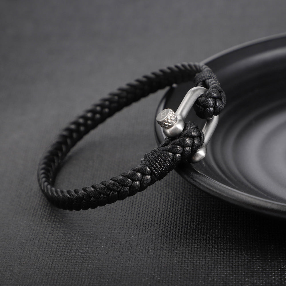 Zink Men's Black & Silver Stainless Steel & Leather Bracelet | Zjbc044sm