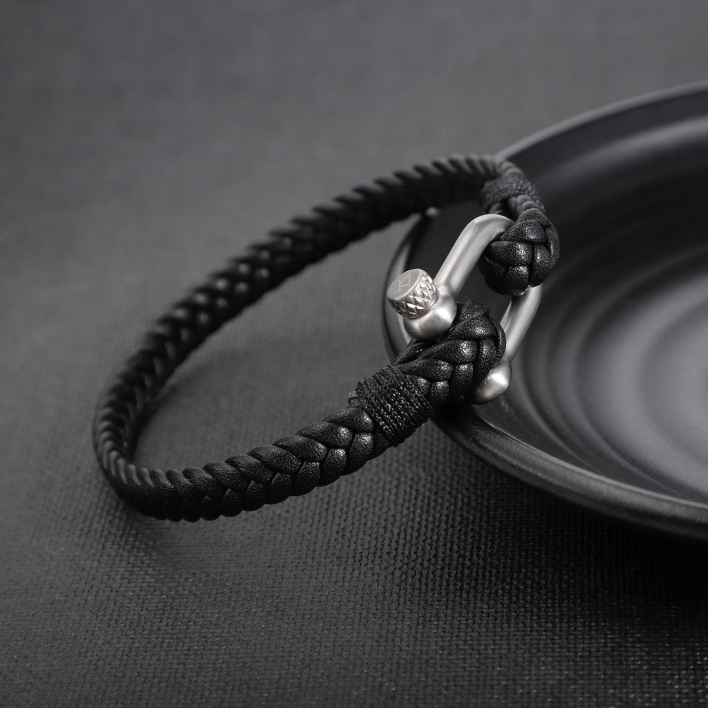 Zink Men's Black & Silver Stainless Steel & Leather Bracelet | Zjbc044sm