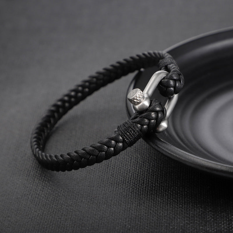 Zink Men's Black & Silver Stainless Steel & Leather Bracelet | Zjbc044sm