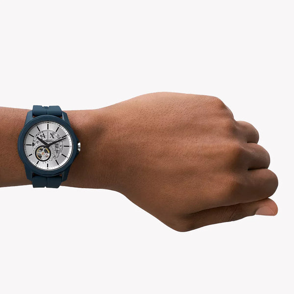 Armani Exchange Men's Blue Silicone Watch, Grey Dial | Ax1727