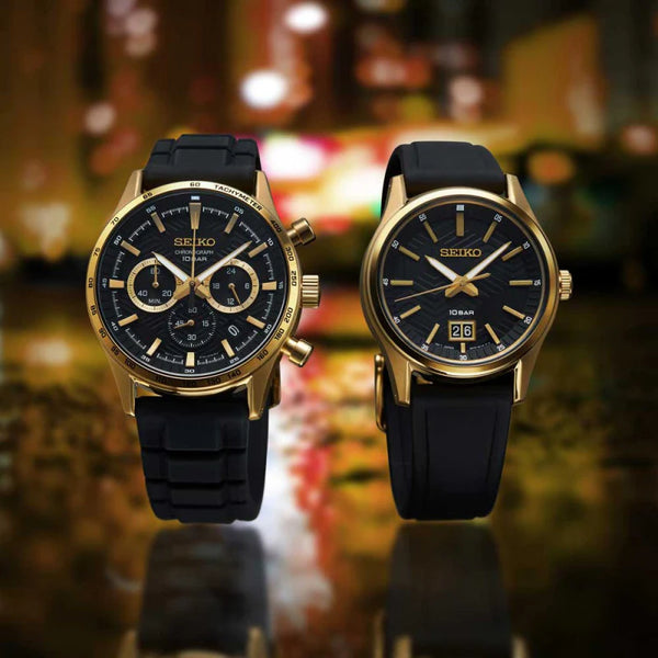 Seiko Men's Gold Watch, Black Dial, Leather Band | Sur560p1 by i-watch