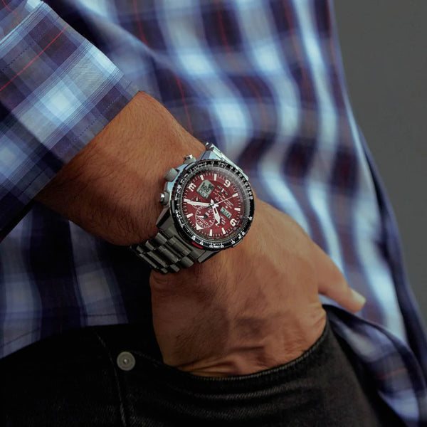 Citizen Jy8086-89x Dynamic Precision - Bold Red Dial Men's Watch With Stainless Steel Bracelet by i-watch